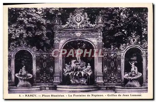 Cartes postales Nancy Place Stanislas La Fontaine De Neptune Grilles De Jean Lamour