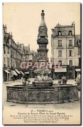 Cartes postales Tours Fontaine De Beaune Place du Grand Marche