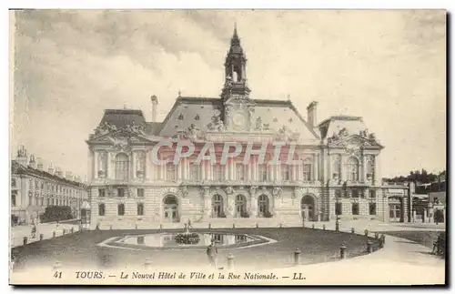 Cartes postales Tours Le Nouvel Hotel De Ville Et La Rue Nationale