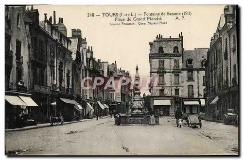 Cartes postales Tours Fontaine De Beaune Place du Grand Marche