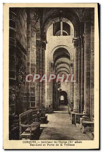Cartes postales Conques Interieur De l'Eglise Bas cote et porte de la tribune