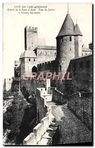 Ansichtskarte AK Carcassonne Entree De La Porte D&#39Aude Tour de justice