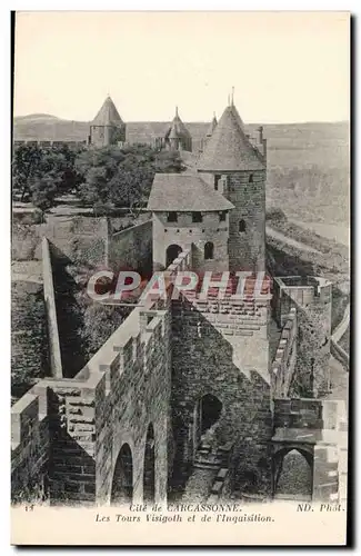 Ansichtskarte AK Cite de Carcassonne Les tours Visigoth et de l&#39Inquisition