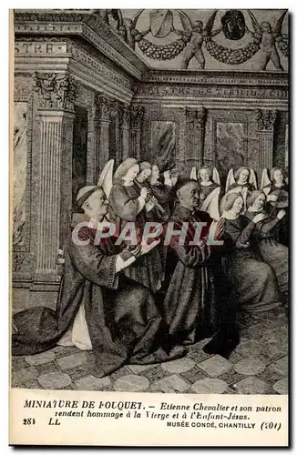 Cartes postales Miniature de Fouquet Etienne Chevalier et son patron rendent hommage Musee Conde Chantilly