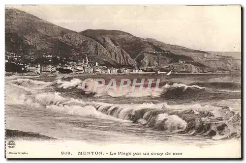 Cartes postales Menton La plage par un coup de mer