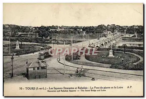 Ansichtskarte AK Tours les squares Descartes et Rabelais Le pont de pierre et la Loire