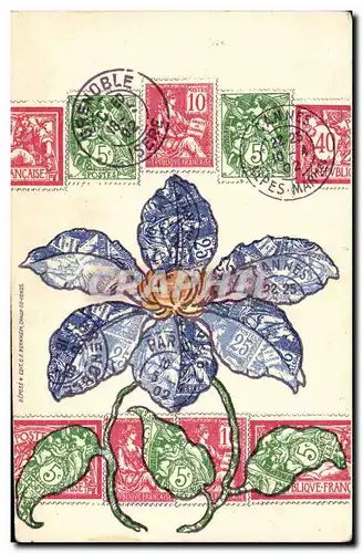 Cartes postales Timbres Fleurs