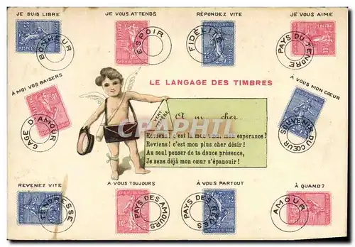 Cartes postales Le langage des timbres Semeuse Ane