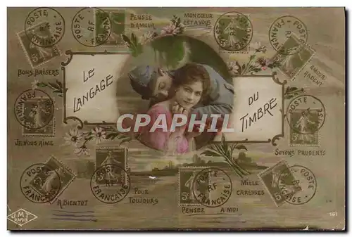 Cartes postales Femme Soldat Poilu Le langage du timbre Semeuse