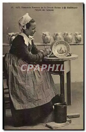 Cartes postales Faience Faincerie bretonne de la Grande Maison IB Quimper Peintre sur faiences