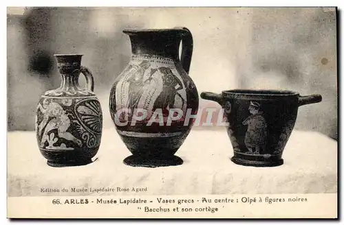 Ansichtskarte AK Faience Faincerie Arles Musee lapidaire Vases grecs Olpe a figures noires Bacchus et son cortege