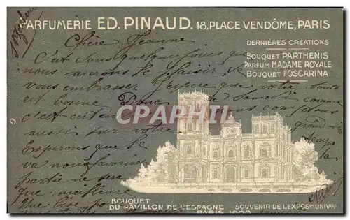 Cartes postales Parfurmerie Parfum Pinaud Place Vendome Paris Pavillon de l&#39Espagne Exposition Universelle Pa