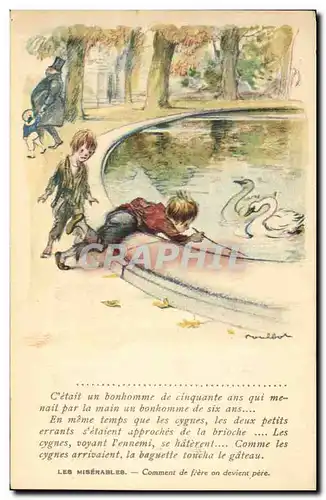 Cartes postales Fantaisie Illustrateur Poulbot Victor Hugo Les Miserables Cygne Swan