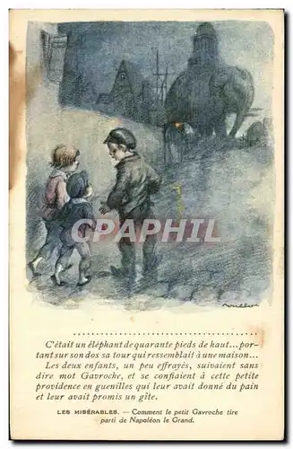 Cartes postales Fantaisie Illustrateur Poulbot Victor Hugo Les Miserables Gavoche Elephant Napoleon