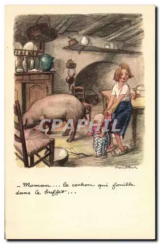 Cartes postales Fantaisie Illustrateur Poulbot Cochon Porc