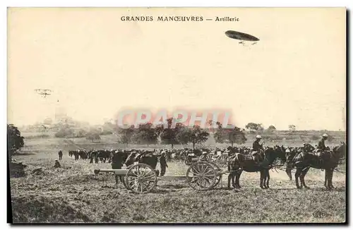 Cartes postales Militaria Grandes manoeuvres Artillerie Zeppelin Dirigeable