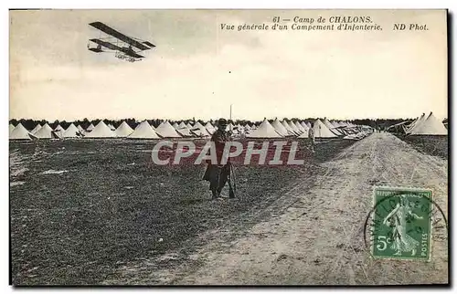 Ansichtskarte AK Militaria Camp de Chalons Vue generale d&#39un campement d&#39infanterie Avion Aviation