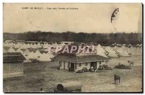 Cartes postales Militaria Camp de Mailly Vue des tentes et cuisine