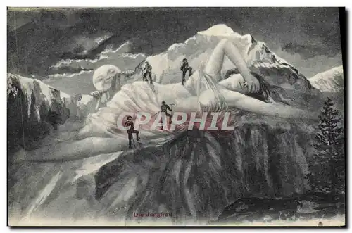 Ansichtskarte AK Surrealisme Femme Alpinisme Lune Die jungfrau
