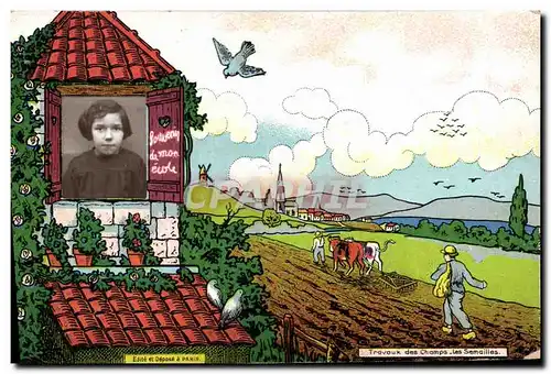 Cartes postales Fantaisie Photographie Enfant Travaux des Champs Les semailles