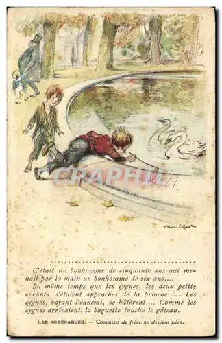 Cartes postales Fantaisie Illustrateur Poulbot Victor Hugo Les Miserables Cygne