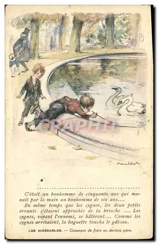 Ansichtskarte AK Fantaisie Illustrateur Poulbot Victor Hugo Les Miserables Cygne