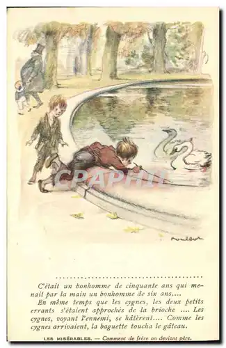 Cartes postales Fantaisie Illustrateur Poulbot Victor Hugo Les miserables Cygne