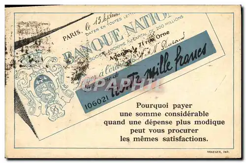 Cartes postales Monnaies Banque Nationale Lion