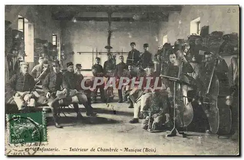 Cartes postales Militaria 22eme d&#39infanterie Interieur de chambre Musique (bois) Violoncelle Clarinette