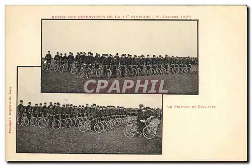 Cartes postales Militaria Revue des reservistes de la 11eme division 26 octobre 1899 Le peleton des cyclistes Ve