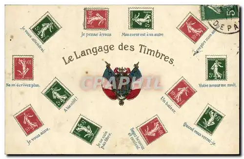 Cartes postales Le langage des timbre Semeuse 5c Vert 10c Rouge