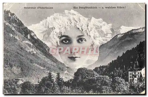 Cartes postales Fantaisie Surrealisme Souvenir d&#39Interlaken Femme