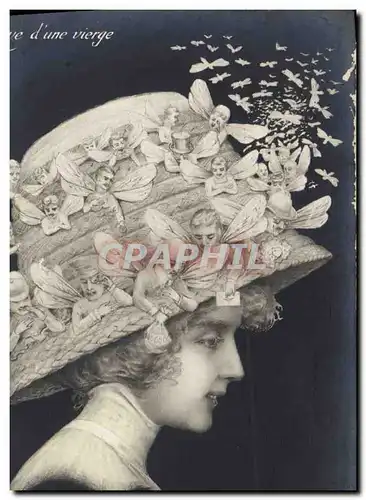 Cartes postales Fantaisie Surrealisme Reve d&#39une vierge Papillon
