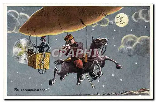 Cartes postales Fantaisie Surrealisme Au Bon Marche En reconnaissance Zeppelin Dirigeable Cheval
