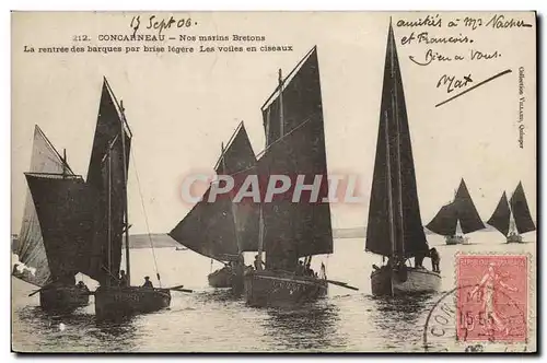 Cartes postales Bateau de peche Concarneau Nos marins bretons La rentree des barques par brise legereLes voiles
