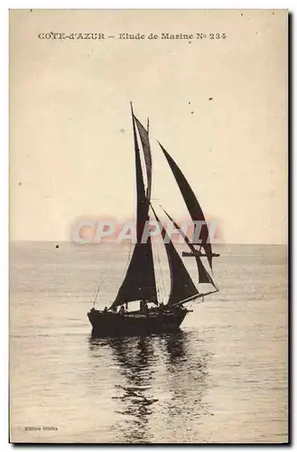 Cartes postales Bateau de peche Cote d'Azur Etude de marine