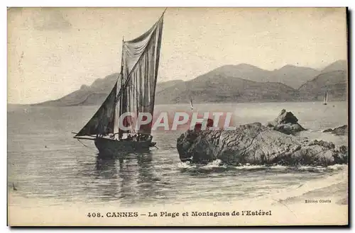 Cartes postales Bateau de peche Cannes La plage et montagnes de l'Esterel