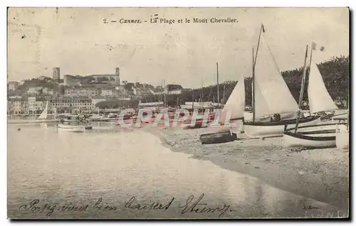 Cartes postales Bateau de peche Cannes La plage et le Mont Chevalier