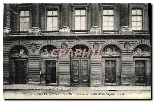 Cartes postales Paris Hotel des Monnaies Detail de la facade