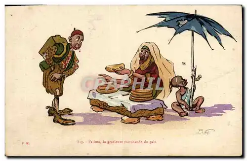 Ansichtskarte AK Fantaisie Afrique du Nord Illustrateur Fatima la gracieuse marchande de pain