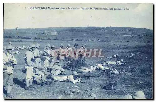 Cartes postales Militaria Les grandes manoeuvres Infanterie Section de fusils mitrailleurs pendant le tir