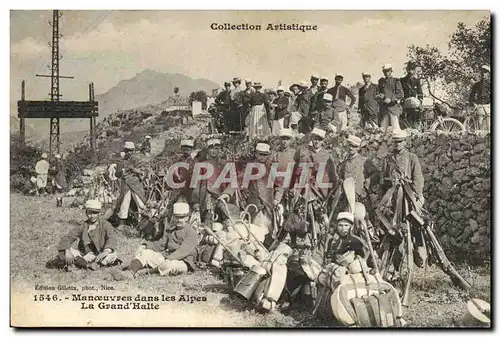 Cartes postales Militaria Manoeuvres dans les Alpes La grande halte