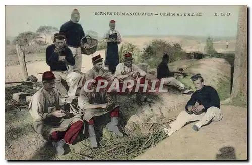 Cartes postales Militaria Scenes de manoeuvres Cuisine en plein air