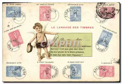 Ansichtskarte AK Le langage des timbres Semeuse 10c 25c Ange