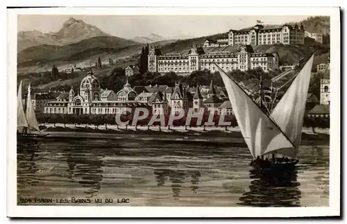 Cartes postales Bateau de peche Evian Les bains vus du lac