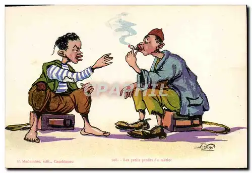 Ansichtskarte AK Fantaisie Afrique du Nord Illustrateur Les petits profits du metier Tabac