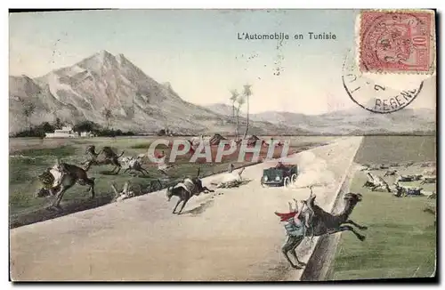 Cartes postales Fantaisie Afrique du Nord Illustrateur L&#39automobile en Tunisie Chameau