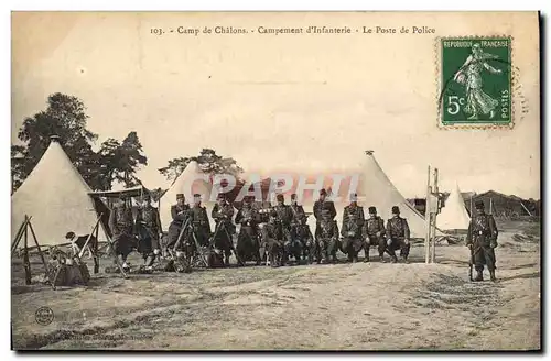 Cartes postales Militaria Camp de Chalons Campement d&#39infanterie Le poste de police