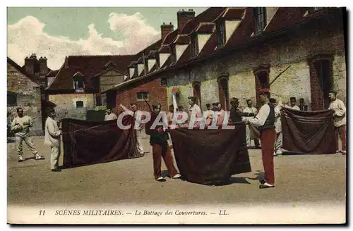 Cartes postales Militaria Le battage des couvertures