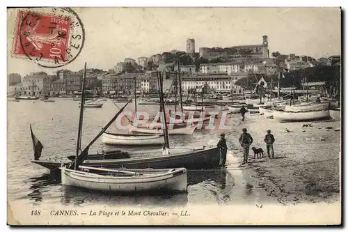 Cartes postales Bateau de Peche Cannes La plage et le Mont Chevalier